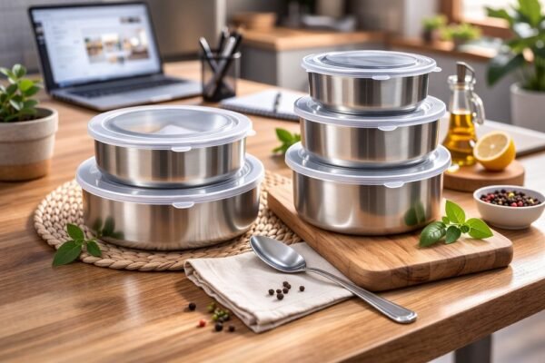 Conjunto 5 Potes Herméticos Redondos com Tampa - Inox