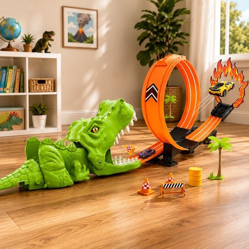 clib6sb4hah-lg-2.jpg Kit Pista Lança Carrinhos Dinossauro Looping com Carrinho de Metal