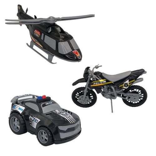 cn7rtc7kt9-lg.jpg Triplo BS Kit de Brinquedos de Polícia com Carro, Moto e Helicóptero