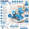 Cavalinho Infantil 3 em 1 com Empurrador Balanço Luz e Sons - Azul