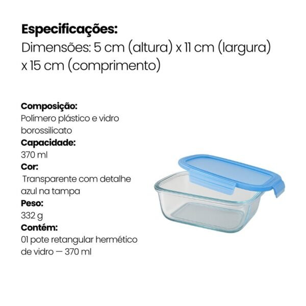 Pote Retangular Hermético Vidro 370ml