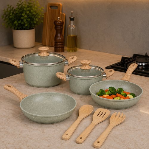 Kit 4 Panelas e 3 Utensílios Cozinha - Cinza