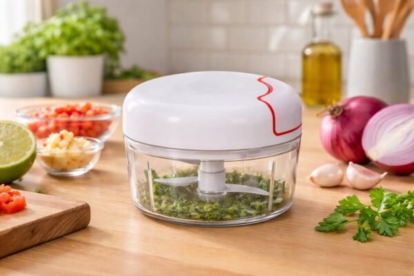Mini Processador De Alimentos Manual Com 2 Lâminas Corda Retrátil