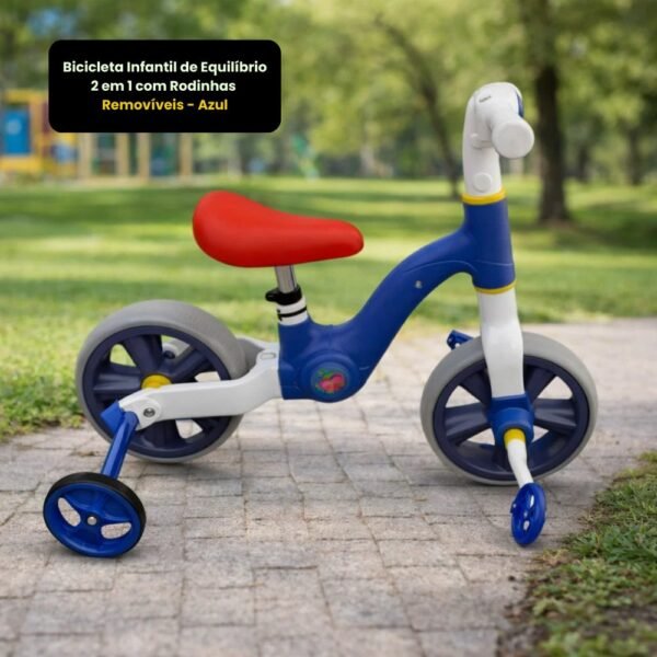 Bicicleta Infantil de Equilíbrio 2 em 1 com Rodinhas Removíveis - Azul