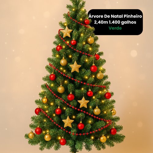 Árvore De Natal Pinheiro 2,40m 1.400 galhos - Verde