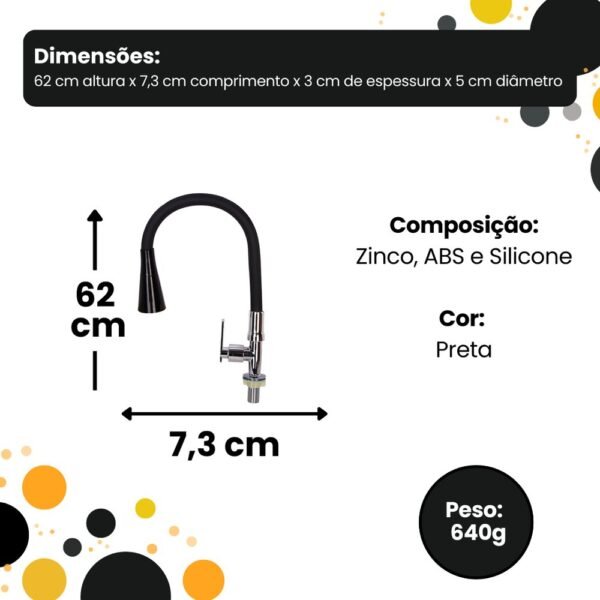 Torneira de Mesa Silicone com Ducha Para Cozinha - Preta
