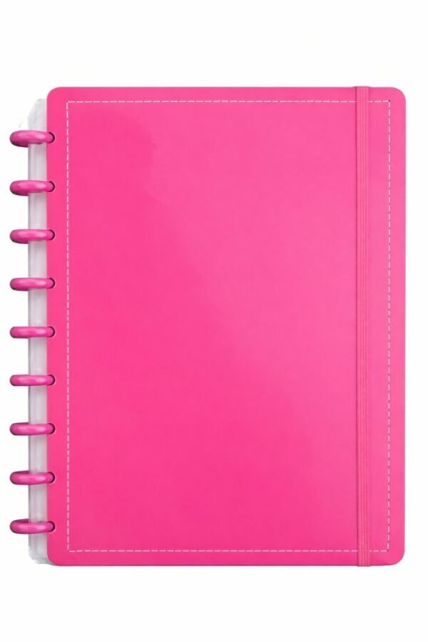 Caderno Inteligente Disco Grande Ping G 60 Folhas Reposicionáveis Capa Dura Rosa Elástico