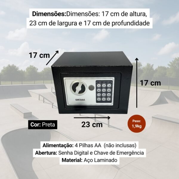 Cofre Digital Eletrônico com Teclado e Chave - Preta