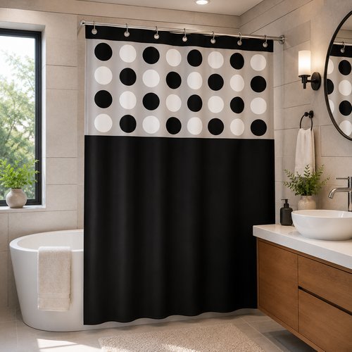 hiv3bhd9bi-lg.jpg Cortina de Box Balls com Visor Estampado e Ganchos 1,38m x 1,98m - Preto
