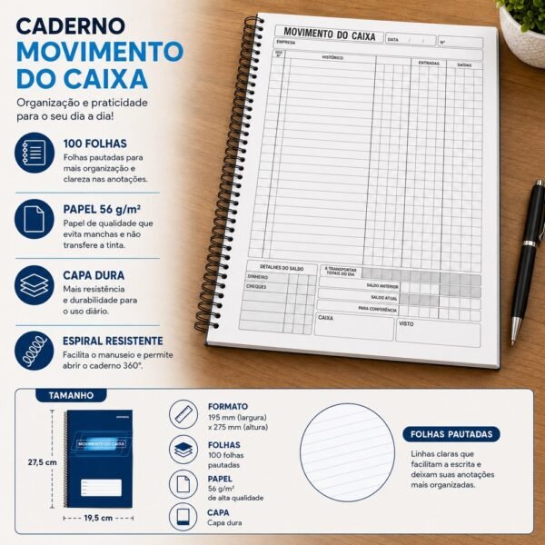 Livro Movimento de Caixa de 100 Folhas - Azul