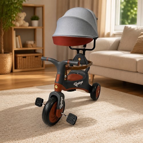 Triciclo Infantl Vintage com Empurrador - Cinza