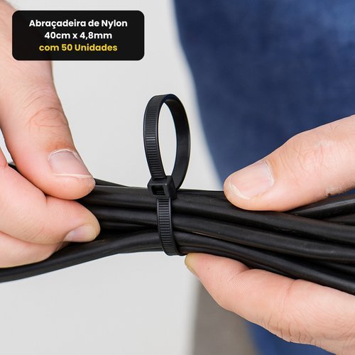 Abraçadeira de Nylon 40cm x 4,8mm com 50 Unidades - Preta