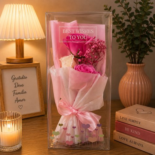 j7zcbtflm5d-lg-2.jpg Buquê Decorativo Rosa Com Caixa Transparente - Rosa