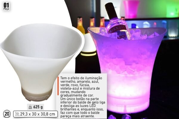 Balde Para Bebidas com LED e Caixa de Som - Branca