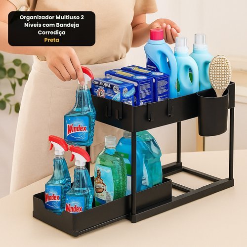 jp7he5lpm9-lg-2.jpg Organizador Multiuso 2 Níveis com Bandeja Corrediça - Preta