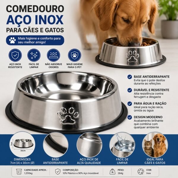 lbirb2rbgeo-xl-1.jpg Comedouro Antiderrapante Redondo Para Cachorro e Gato 30cm - Inox