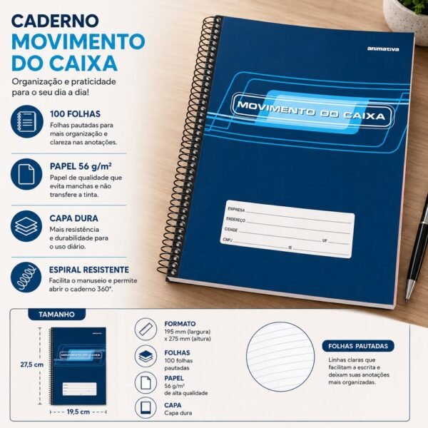Livro Movimento de Caixa de 100 Folhas - Azul