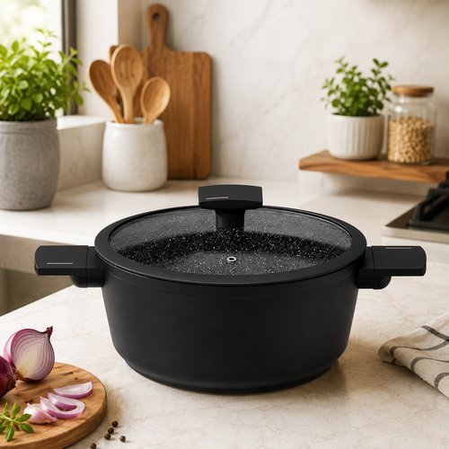 Panela com Tampa de Vidro Duas Alças Max Black