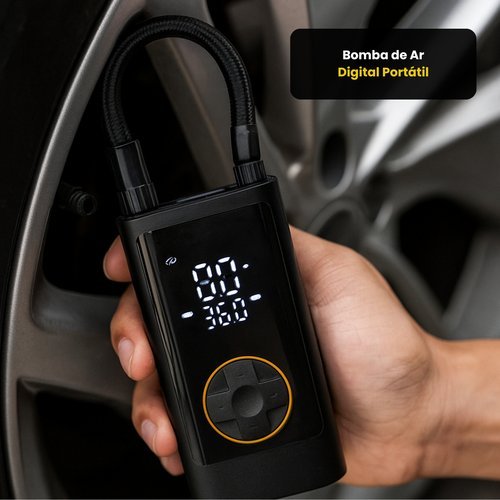 Bomba de Ar Digital Portátil - Preta