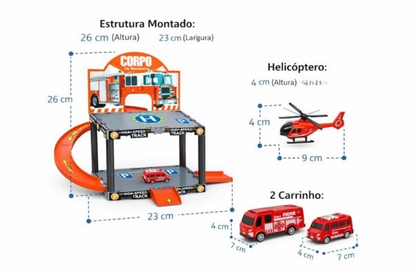 Estacionamento Bombeiros Infantil Pista Montar 13 Peças Carrinhos Helicóptero