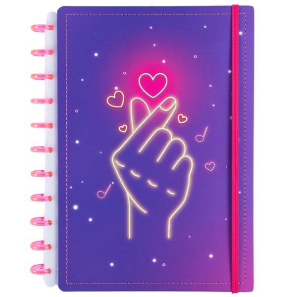 Caderno Finger Heart Disco Reposicionável Grande G Capa Dura Disko