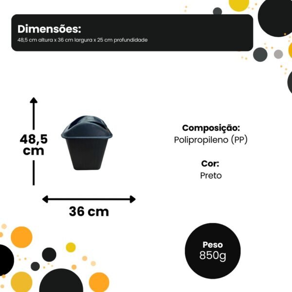 Cesto Retangular com Tampa Vai e Vem 20L Preto
