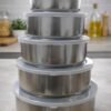 Conjunto 5 Potes Herméticos Redondos com Tampa - Inox