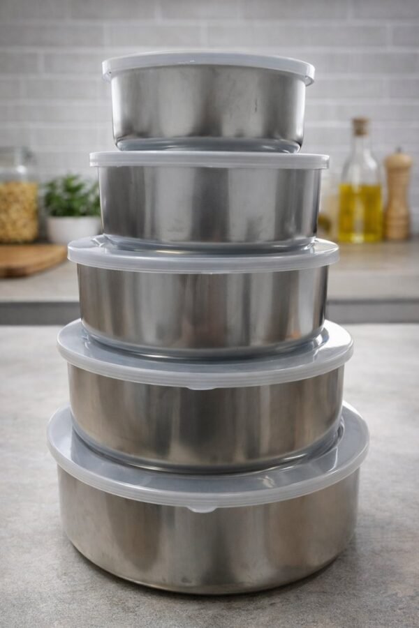 Conjunto 5 Potes Herméticos Redondos com Tampa - Inox