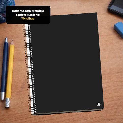 Caderno Universitário 1 Matéria com 70 Folhas - Preta