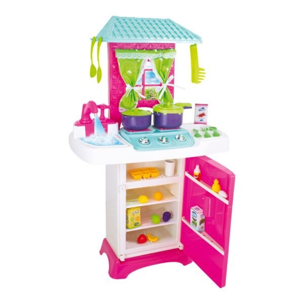 Conjunto Cozinha Infantil Pia Geladeira Fogão com Telhado