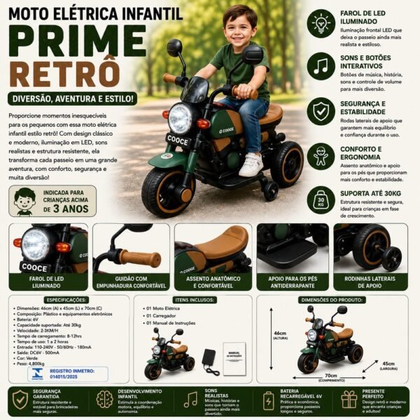 rtgebn77d3-xl-1.jpg Moto Elétrica Infantil Prime Retrô - Verde