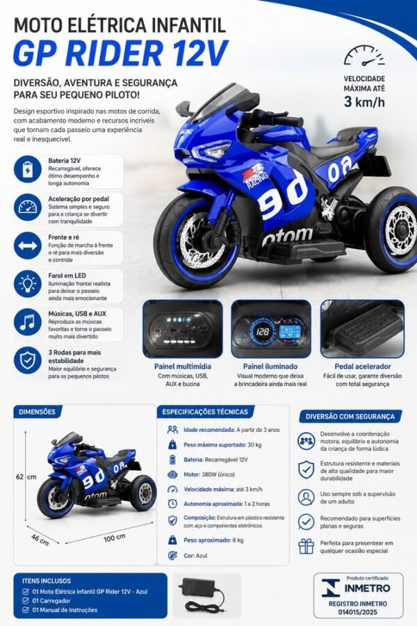 s4io3utx92-xl-1.jpg Moto Elétrica Infantil GP Rider 6V - Azul