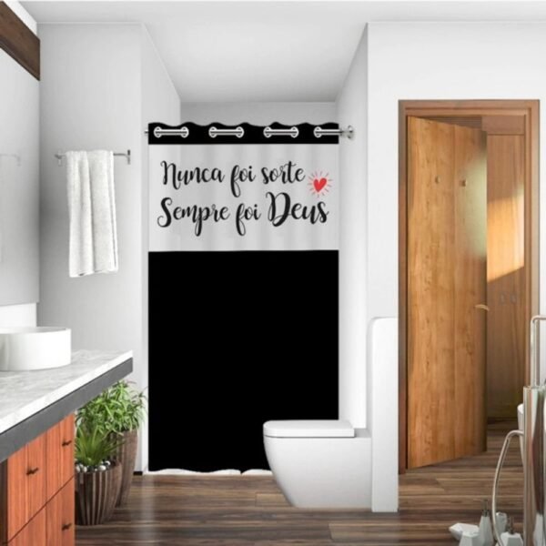 Cortina de Box Estampada com Frase Deus PVC com Ilhós