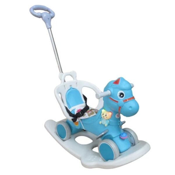 Cavalinho Infantil 3 em 1 com Empurrador Balanço Luz e Sons - Azul