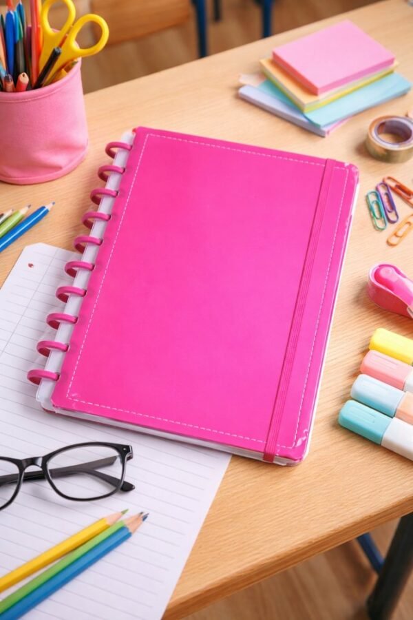 Caderno Inteligente Disco Grande Ping G 60 Folhas Reposicionáveis Capa Dura Rosa Elástico