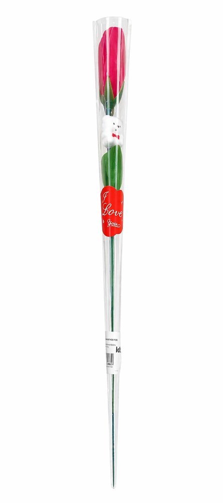 Rosa Artificial com ursinho Com Embalagem - vermelha