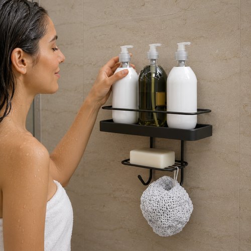 u9ehdlolcla-lg-3.jpg Porta Shampoo Retangular com Base e Saboneteira com Adesivo - Preto