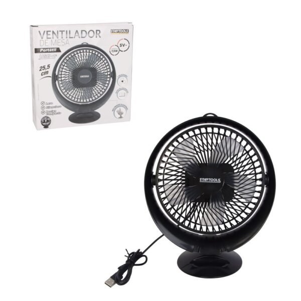 Ventilador de Mesa Redondo Portátil com USB - Preta