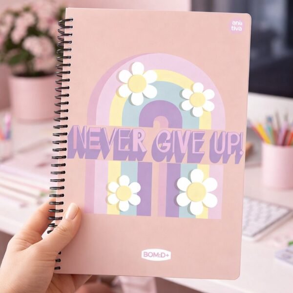 Caderno Universitário Feminino Capa Dura Never Give Up – 80 folhas