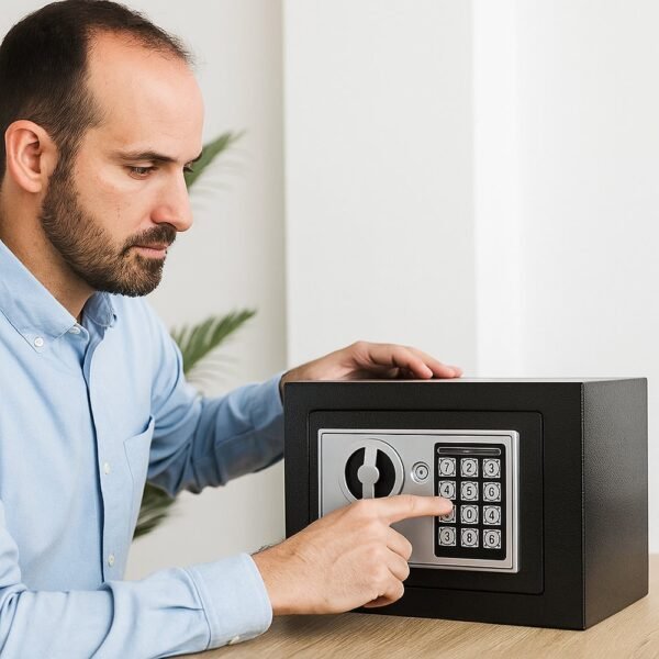 Cofre Digital Eletrônico com Teclado e Chave - Preta