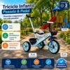 Triciclo Infantil com Empurrador e Pedal- Azul