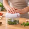 Mini Processador De Alimentos Manual Com 2 Lâminas Corda Retrátil