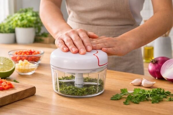 Mini Processador De Alimentos Manual Com 2 Lâminas Corda Retrátil
