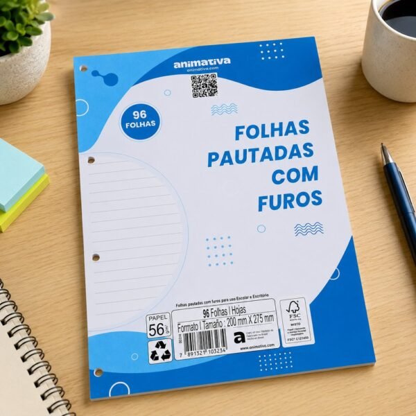 wxvixb6hqh-xl-1.jpg Folha Pautada para Fichário 96 Folhas com Furos