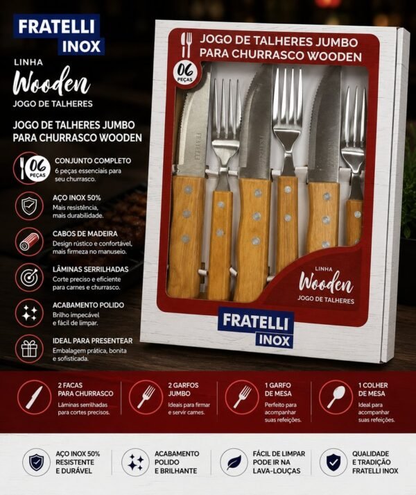 Jogo de Talheres Jumbo para Churrasco inox 6 Peças