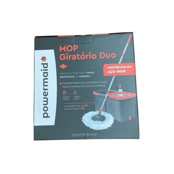 Mop Giratório Duo 360° Powermaid com Balde Duplo e Centrífuga em Aço Inox