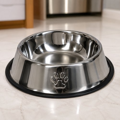 yac7tpd5c6-lg-2.jpg Comedouro Antiderrapante Redondo Grande Para Cachorro e Gato 30cm - Inox