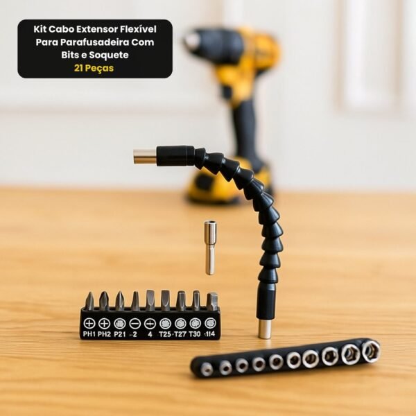 yfnag5vo4po-xl-1.jpg Kit Cabo Extensor Flexível Para Parafusadeira Com Bits e Soquete - 21 Peças