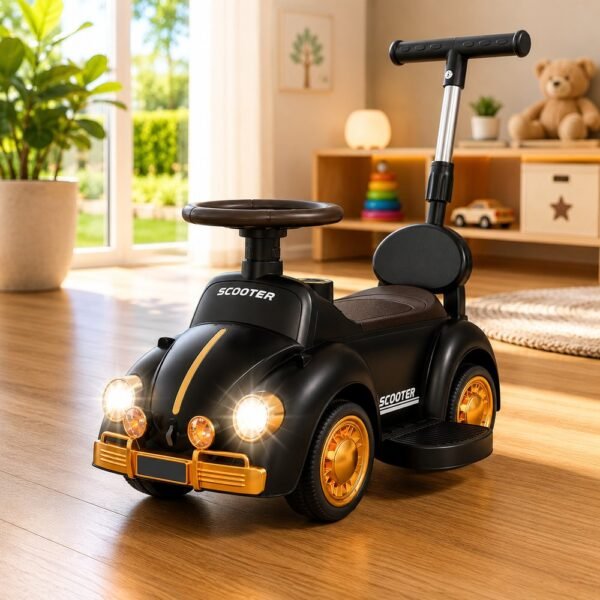 Carrinho fusca infantil com luzes e empurrador - Preto