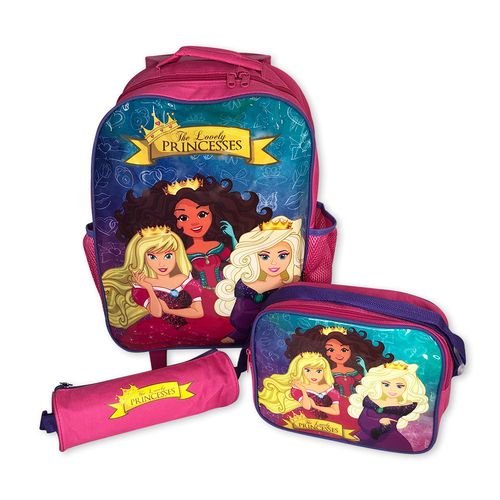 Kit Mochila Infantil Escolar com 3 peças Princesas